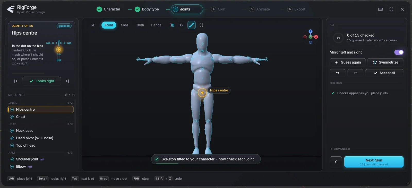 The Joints step in Blender