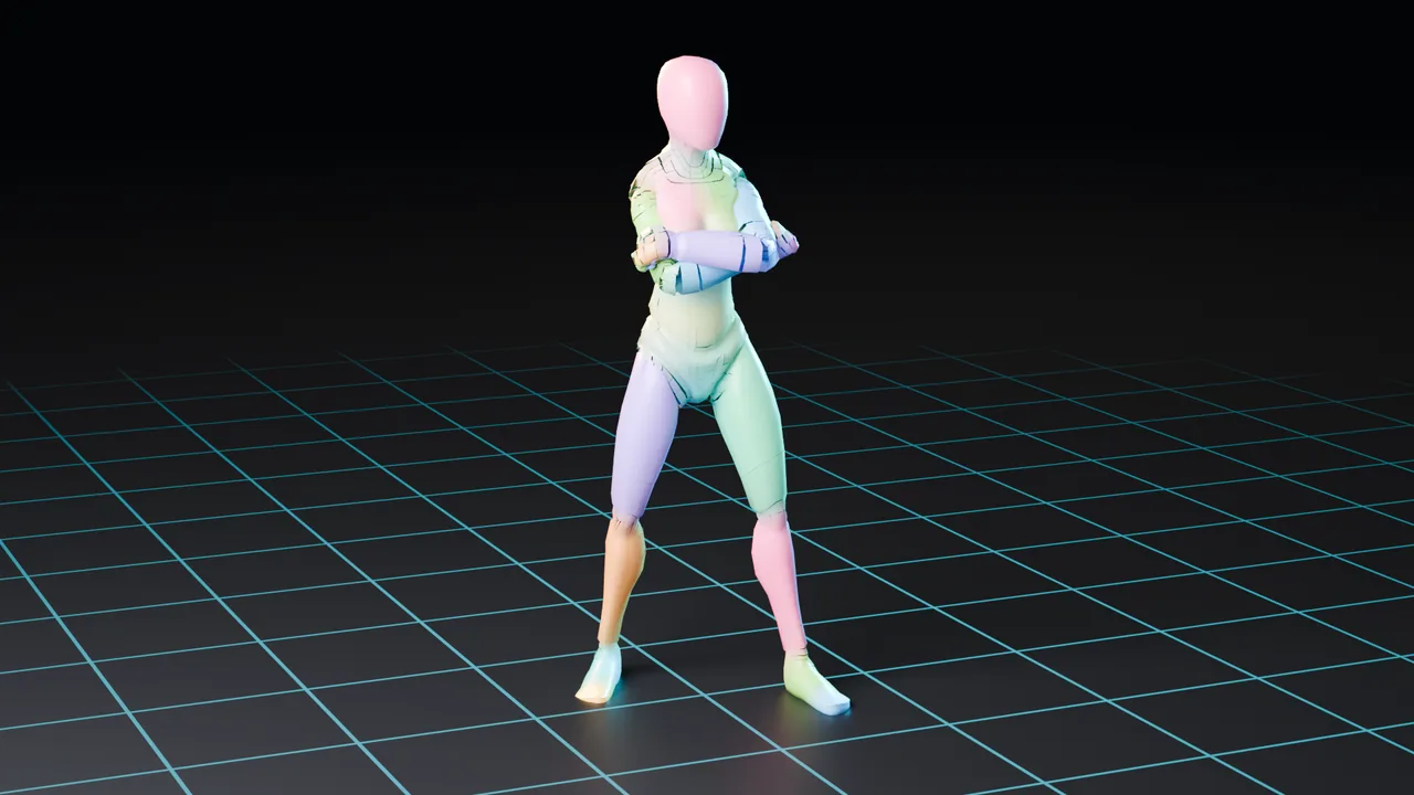 Skin weights shown as colours